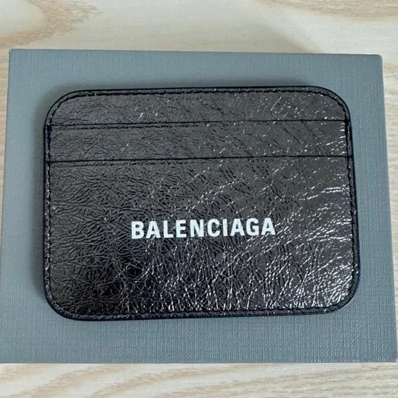 BALENCIAGA LOGO Metallic Silver Leather Credit Card Cash Cardholder Wallet NEW - Picture 7 of 14